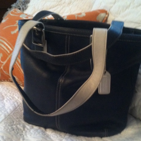 Navy and white leather COACH bag!