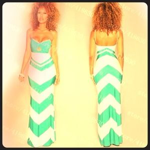 White and green maxi dress
