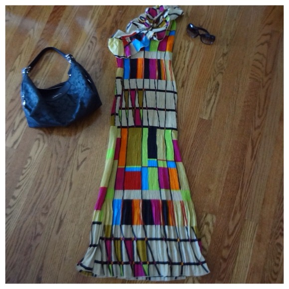 Colorful print stretch polyester dress - Picture 3 of 4