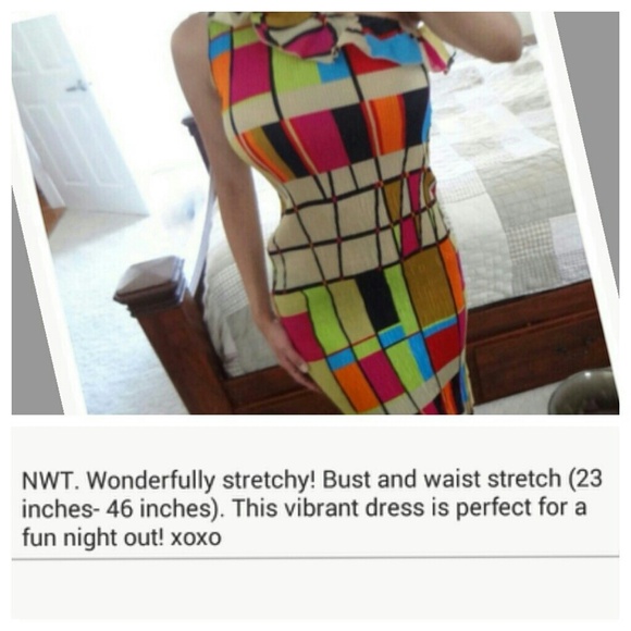 Colorful print stretch polyester dress - Picture 4 of 4
