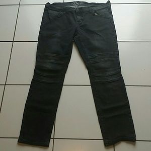 Faded black moto jean