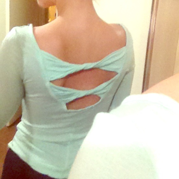 Open back double bow pastel blue top