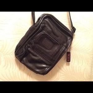TUMI black leather shoulder bag