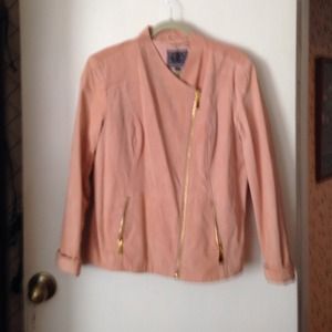Pink/salmon suede moto jacket with zipper details