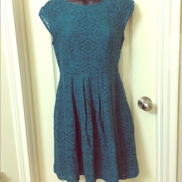 Blue lace cap sleeve dress