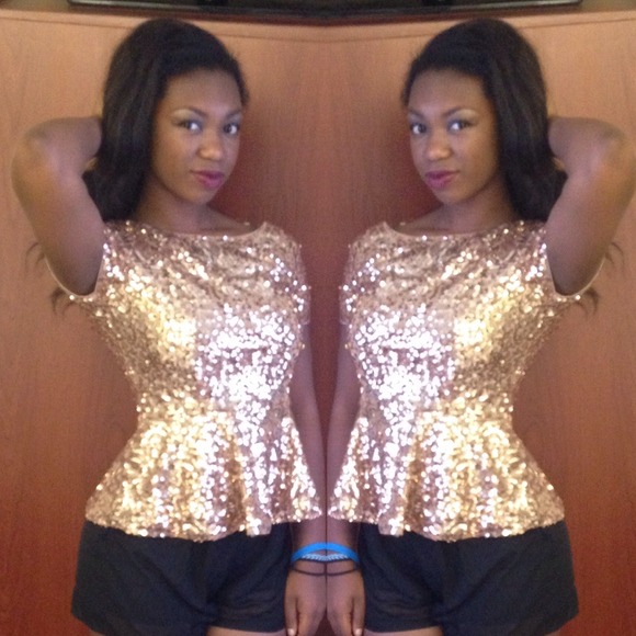 Gold Sequin Peplum Shirt