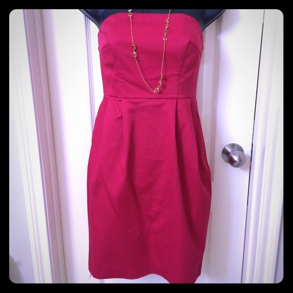 Red strapless dress