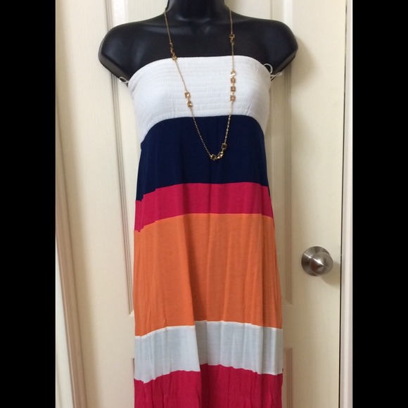 Long stripe dress strapless