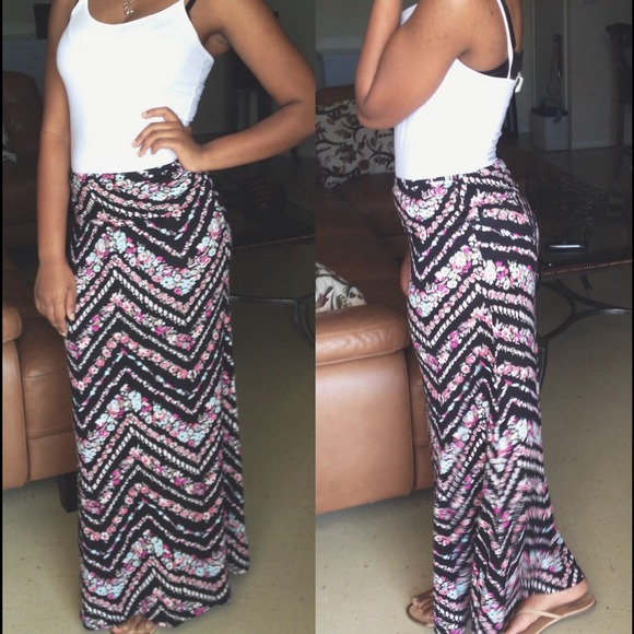 Floral Chevron Printed Maxi Skirt/Tank Bundle
