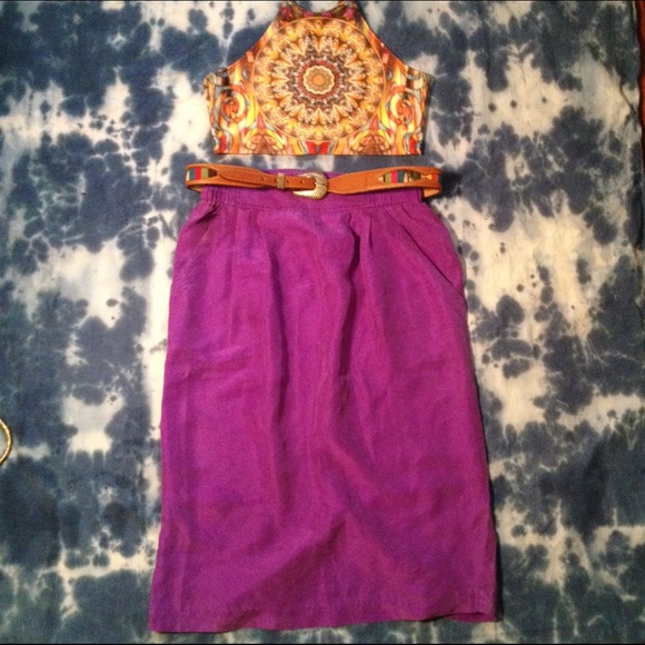 🚫SOLD🚫Vintage Silk Bohemian Midi Skirt🌵