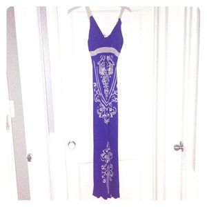 Greek Goddess Maxi Dress.  Royal blue and cream