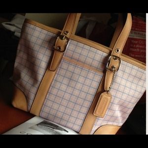Coach pink and plaid mini tote