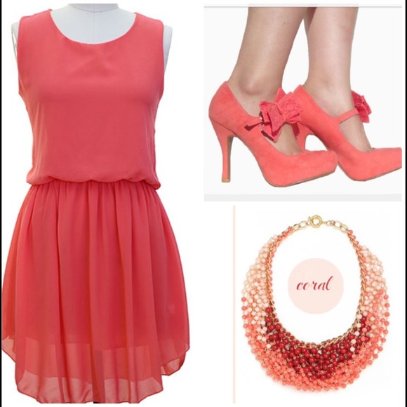 🎉HOST PICK 7/5🎉 Beautiful Coral Chiffon Dress🌸 - Picture 3 of 4