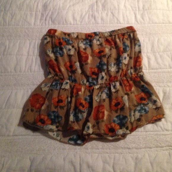 Beige floral peplum tube top