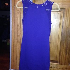 Royal Blue Bodycon Dress with Lace Accent