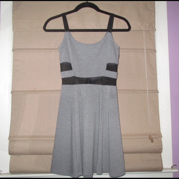 GREY TANK SKATER DRESS WITH MESH DETAIL