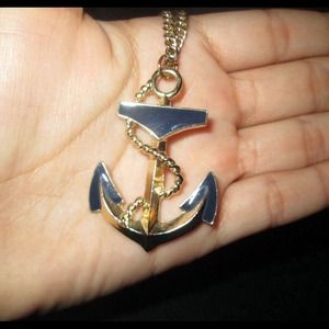 BLUE AND GOLD ANCHOR NECKLACE