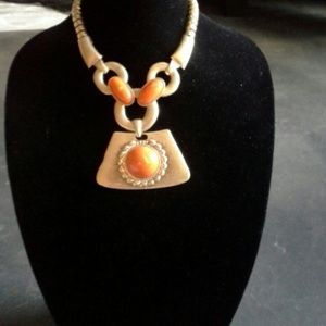 SOLD - Orange and gold statement necklace