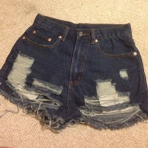 High waisted distressed denim shorts