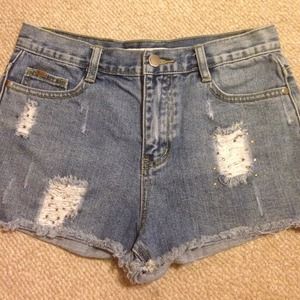 High waisted shorts with rhinestone embellishments