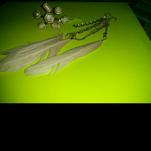 2finger Ring-feather Earrings