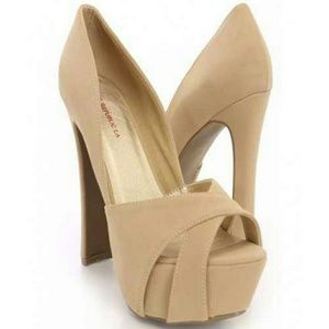 Camel cross strap pumps faux leather