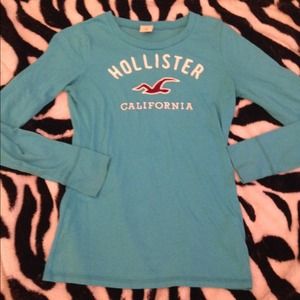 Blue long sleeve Hollister shirt.
