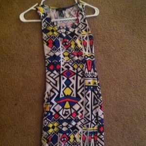 Asymmetric Tribal Print Mid Drift Dress