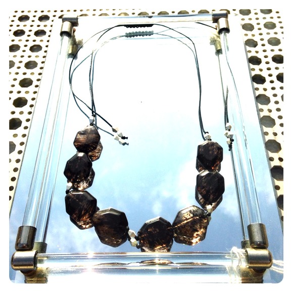 Faux smoky quartz necklace on adjustable leather