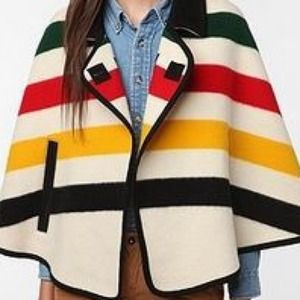 Striped Pendleton poncho