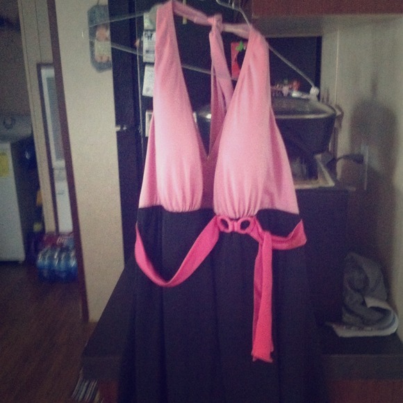 pink & black halter bathing suit