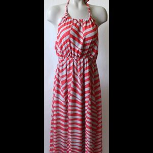 Coral and Grey Tiger Striped Chiffon Maxi Dress