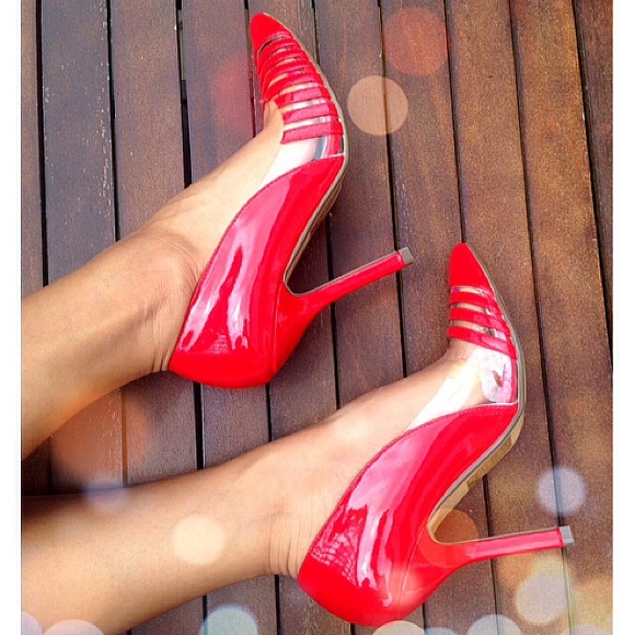 Shoes - Red/clear pointy heels
