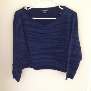 Zebra imprinted navy semi-cropped sweater