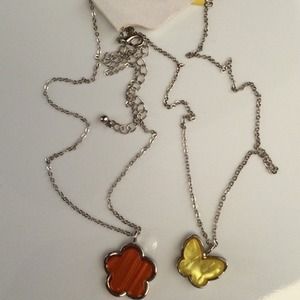 2- Pr - Yellow Butterfly/Orange Flower Necklaces!