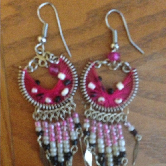 Pink dream catcher earrings