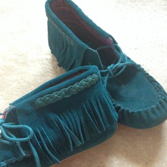 Blue Indian style moccasin booties