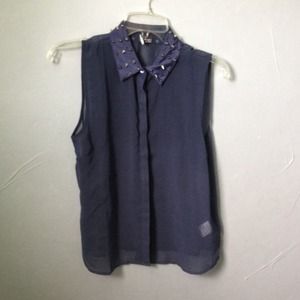 Urban Outfitters dark blue studded collar top