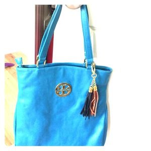 Teal Tory Burch tote style bag