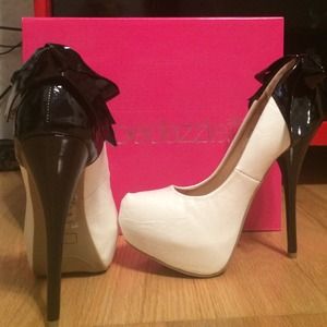 White, with black bow high heels