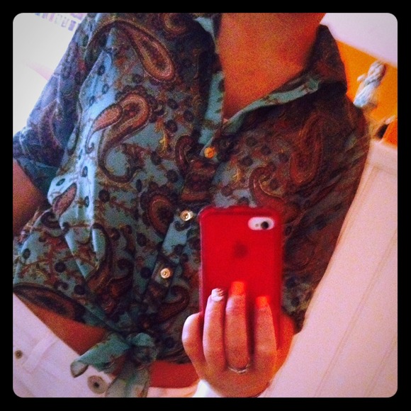 Paisley Print Button Up Top