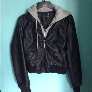 Leather jacket with hoodie