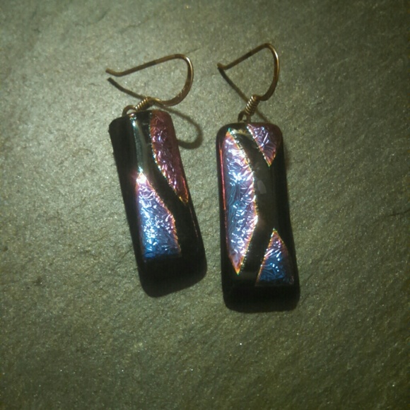 One of a kind signed art glass dangle earrings
