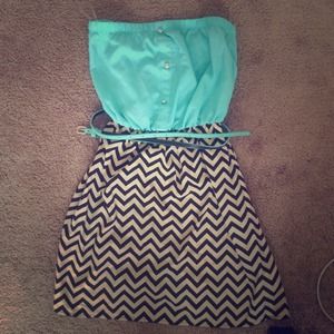 Strapless spool 72 teal/chevron dress