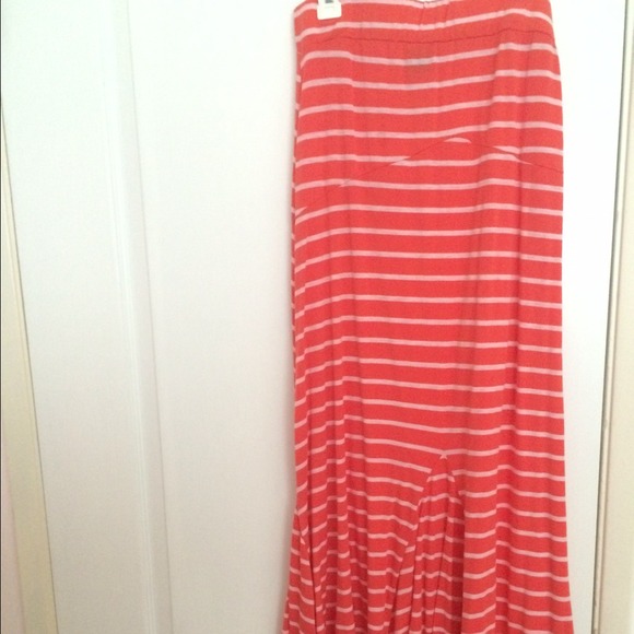 orange with white stripes maxi skirt