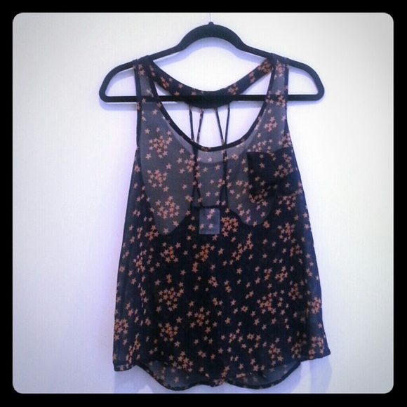 Blue and orange sheer top - NWOT