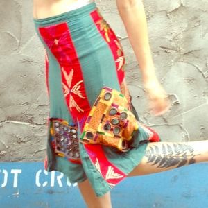 Hippie boho Indian mirrored high-waisted skirt.