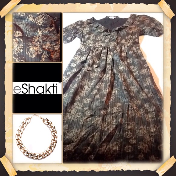 Black floral light stripes eShakti dress NEW