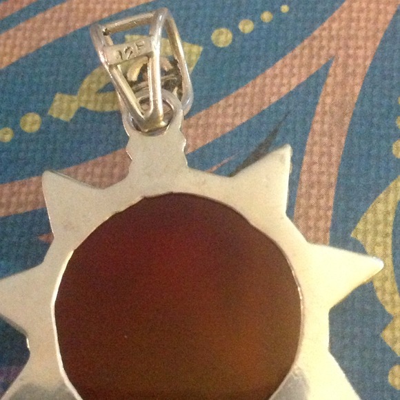 Sterling Carnelian Flower Pendant 925 - Picture 2 of 4