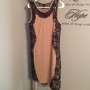 Tan and black lace dress
